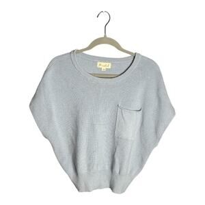 Marled Blue Ribbed Short Sleeve Sweater Size Medium